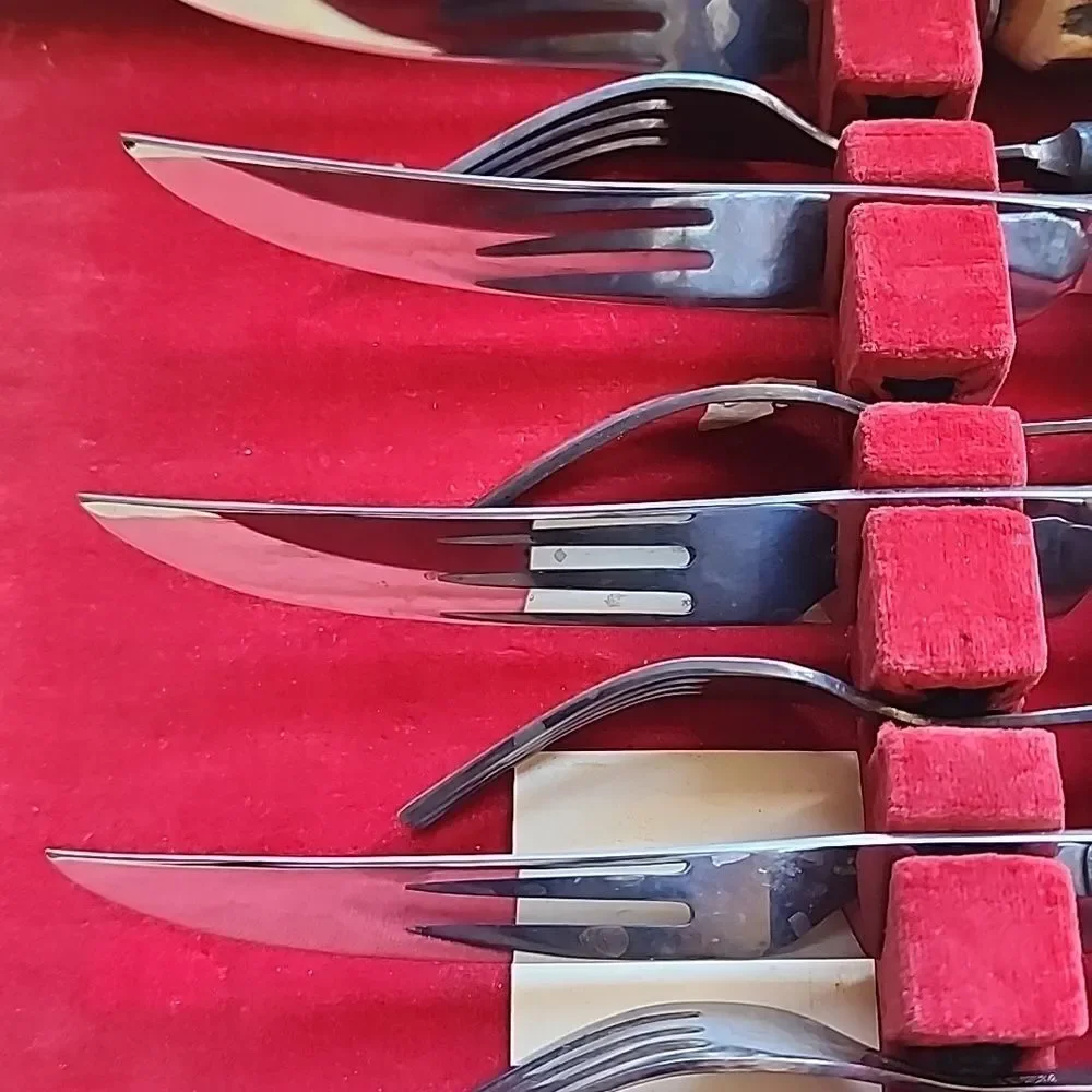 Vintage J Sanderson & Son Faux Stag Horn/Antler Knife/Fork Set Original Case